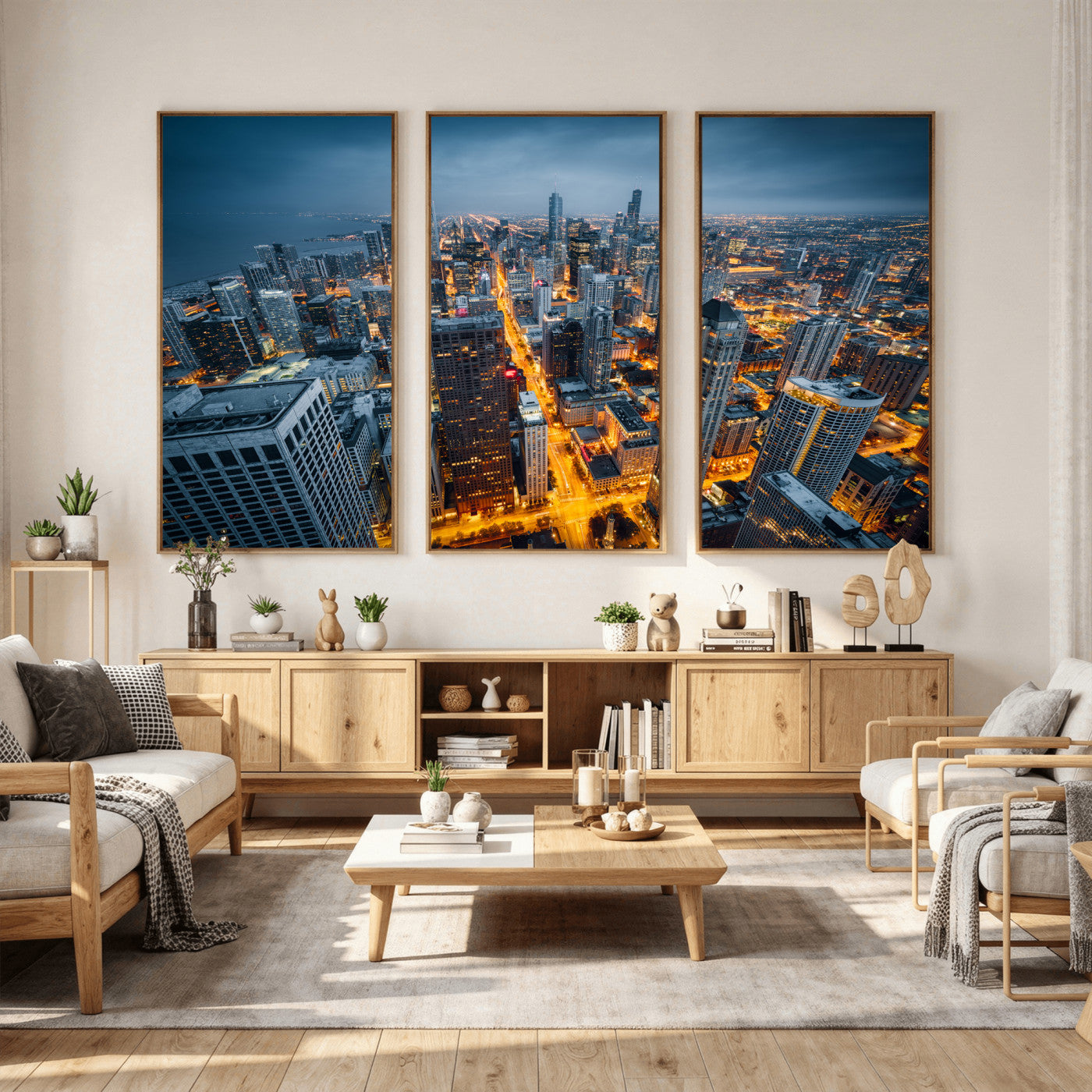81742538-MGV-CV-36X24 - Chicago Wall Art Canvas Print, Chicago City Downtown Night Cityscape Print for Modern Urban Wall Decor