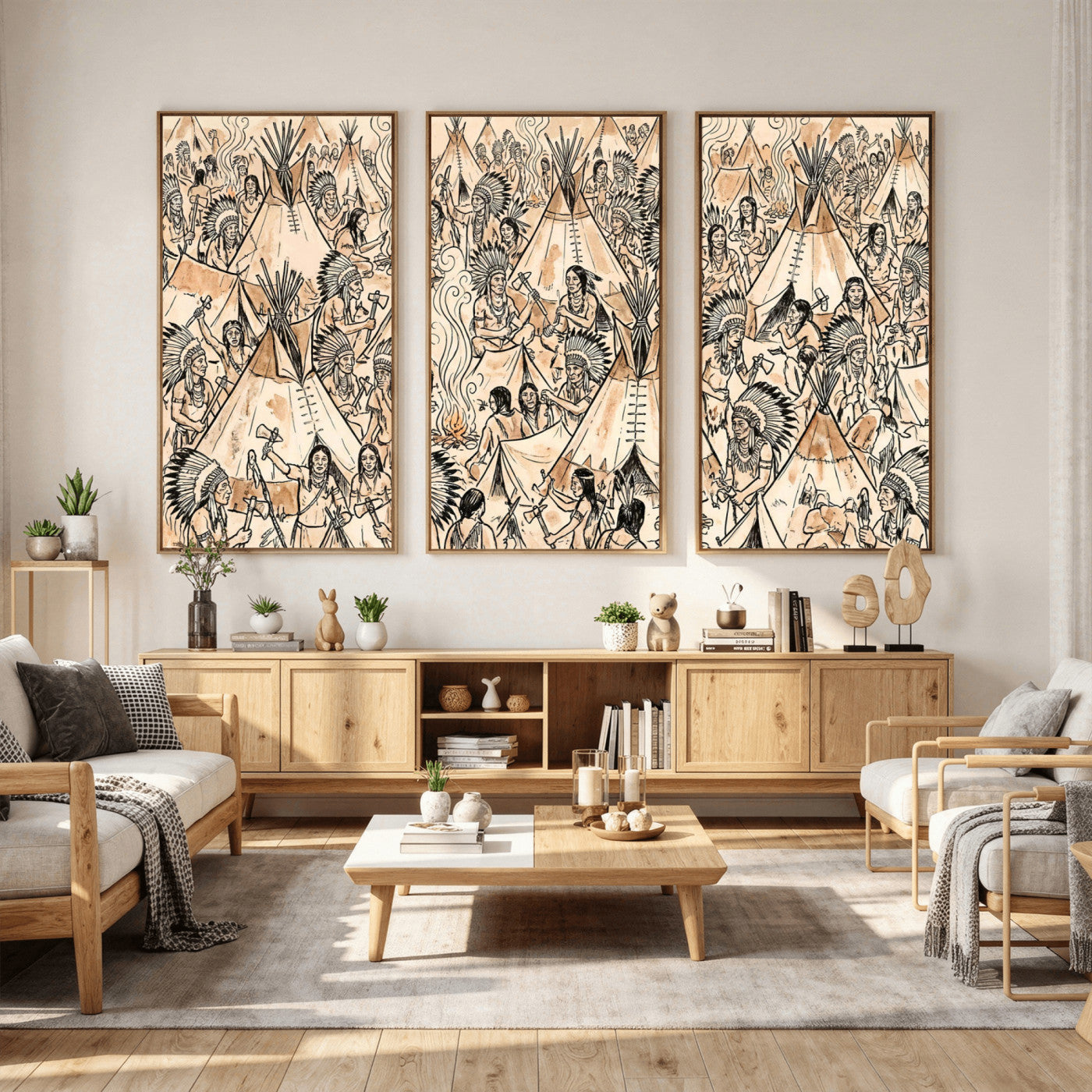 72739176-MGV-CV-36X24 - Farmhouse Animals Wall Art Canvas Print - Abstract Farm Animal Drawing Mid-Century Wall Art for Cabin Decor