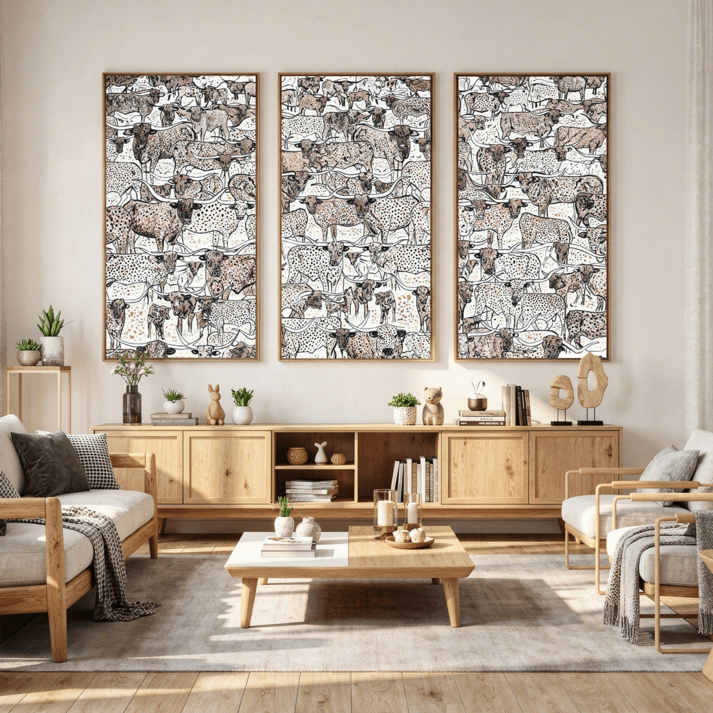 49200255-MGV-CV-36X24 - Farmhouse Animals Wall Art Canvas Print - Abstract Farm Animal Drawing Mid-Century Wall Art for Cabin Decor