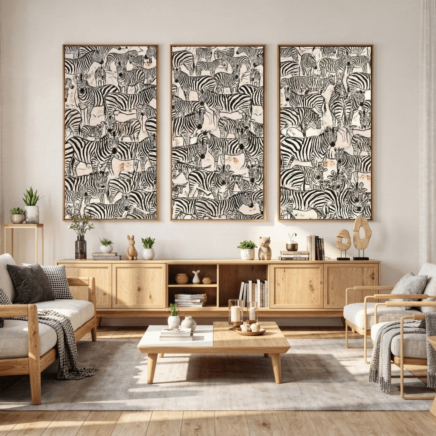 76453377-MGV-CV-36X24 - Farmhouse Animals Wall Art Canvas Print - Abstract Farm Animal Drawing Mid-Century Wall Art for Cabin Decor