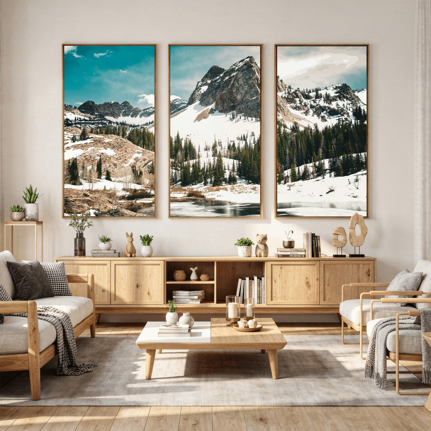 56837070-MGV-CV-36X24 - Snowy Mountain Landscape Wall Art Canvas Print, Alpine Pine Forest Winter Nature Wall Decor for Living Room and Office