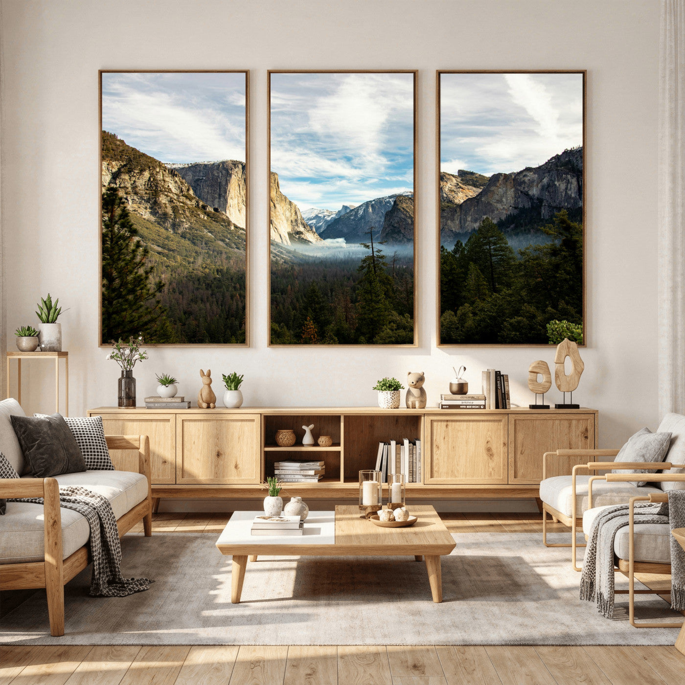 15089394-MGV-CV-36X24 - Yosemite Valley Mountain Landscape Wall Art Canvas Print, Granite Cliff Forest Valley Canvas Print, California National Park Scenic Art Printing