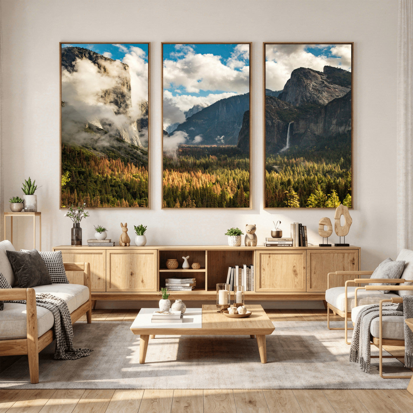 18271001-MGV-CV-36X24 - Yosemite Valley River Landscape Wall Art Canvas Print, Granite Cliffs Forest River Canvas Print, California National Park Moody Scenic Art Printi