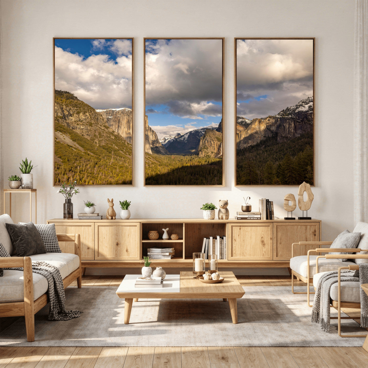 51451302-MGV-CV-36X24 - Yosemite Valley Mountain Landscape Wall Art Canvas Print, Granite Cliff Forest Valley Canvas Print, California National Park Scenic Art Printing