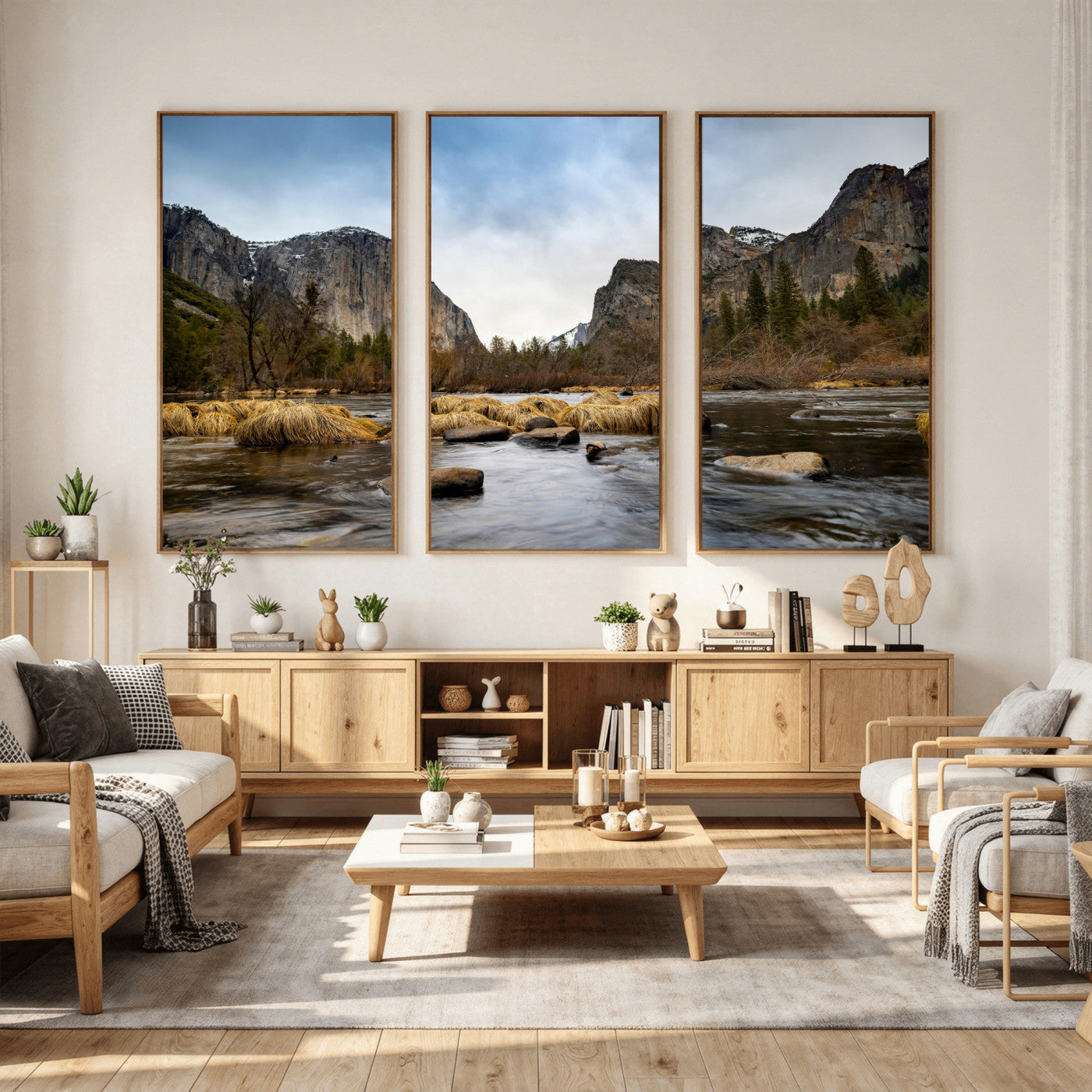 20458404-MGV-CV-36X24 - Yosemite Valley Mountain Landscape Wall Art Canvas Print, Granite Cliff Forest Valley Canvas Print, California National Park Scenic Art Printing