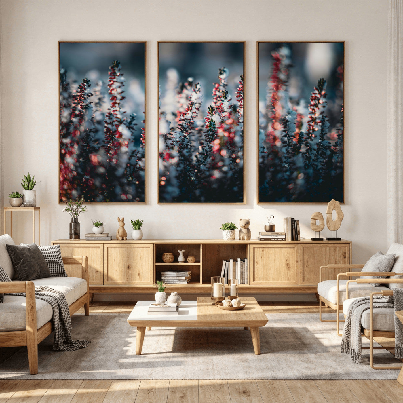 82063935-MGV-CV-36X24 - Winter Heather Wall Art Canvas Print, Frosted Floral Nature Art, Moody Botanical Wall Decor