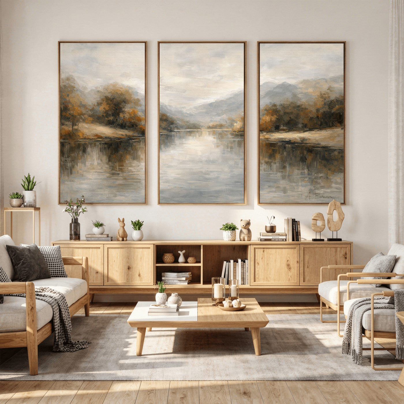 62194542-MGV-CV-36X24 - Abstract Landscape Wall Art Canvas Print, Modern Lake Printing Wall Decor for Contemporary Interiors