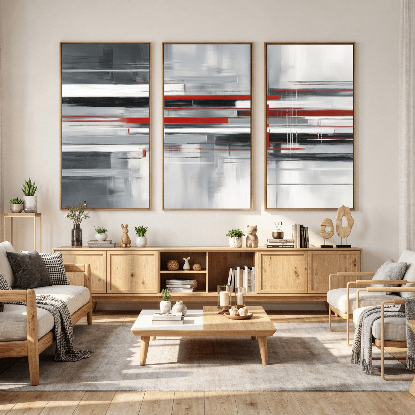 62640681-MGV-CV-36X24 - Gray Red Abstract Wall Art Canvas Print, Modern Abstract Canvas Wall Decor for Contemporary Living Room and Office