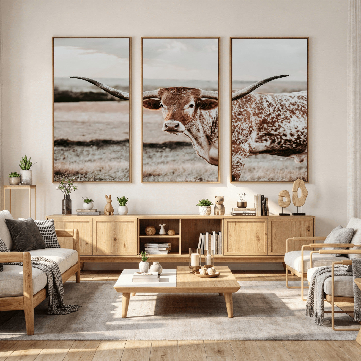 73897046-MGV-CV-36X24 - Texas Longhorn Bull Rustic Wall Art Canvas Print, Western Cattle Photography Canvas Print, Ranch Farm Animal Western Art Printing