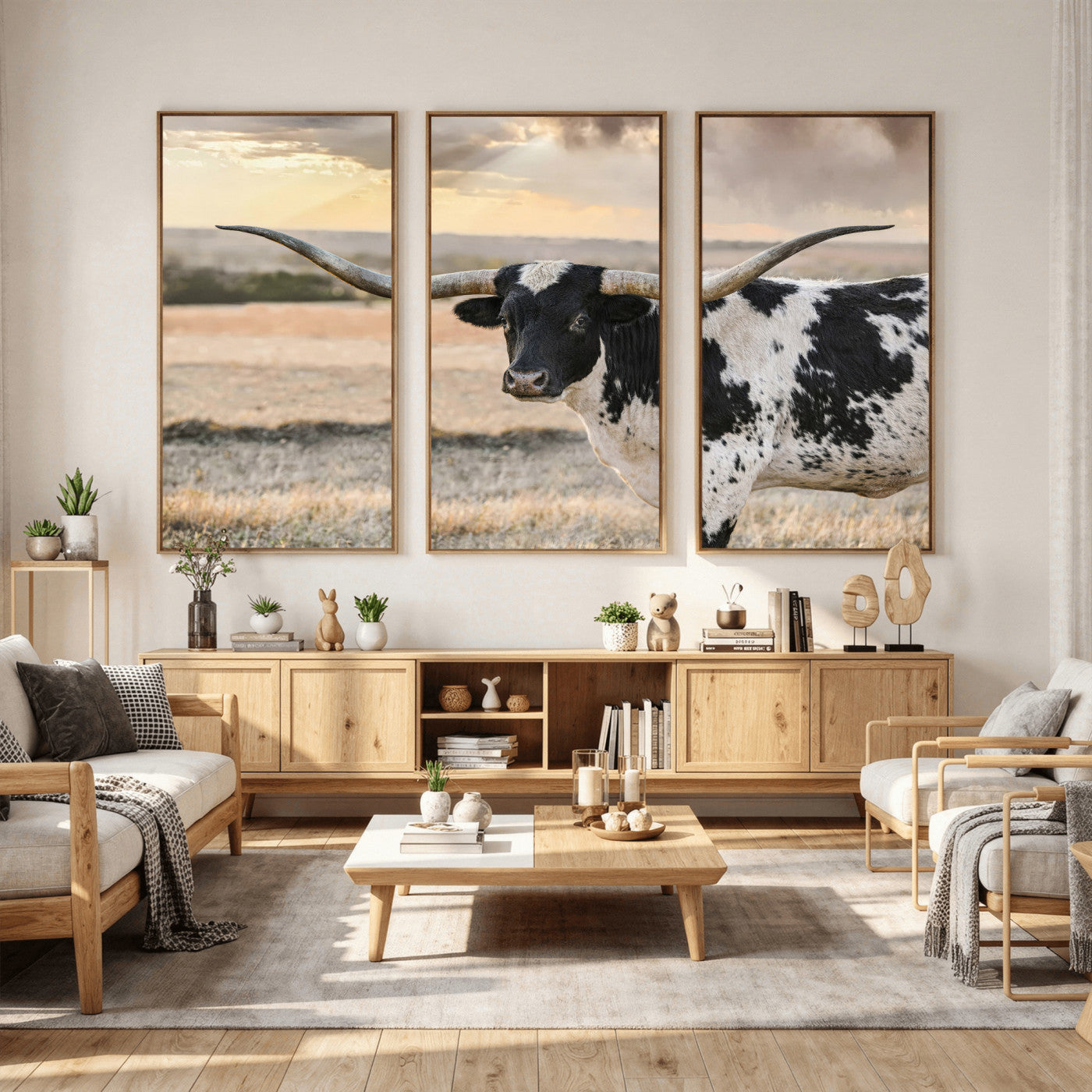 49350433-MGV-CV-36X24 - Texas Longhorn Bull Rustic Wall Art Canvas Print, Western Cattle Photography Canvas Print, Ranch Farm Animal Western Art Printing