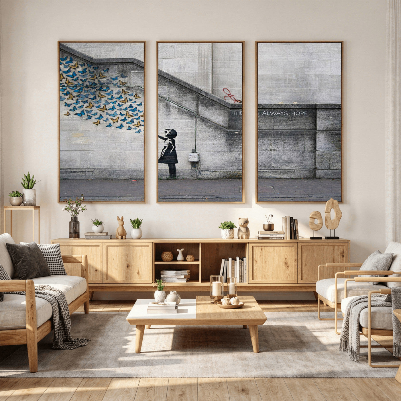 15274223-MGV-CV-36X24 - Banksy Girl with Butterflies Street Art Wall Art Canvas Print, Hope Graffiti Urban Art Canvas Print, Minimalist Inspirational Street Art Contemporary Art Printing