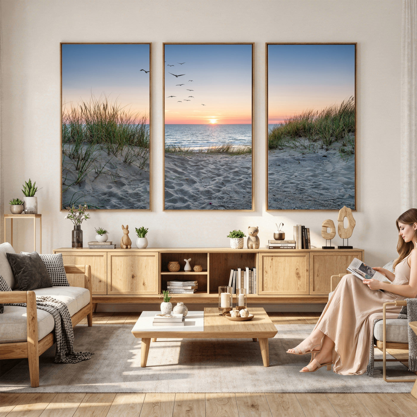 12172032-MGV-CV-36X24 - Sandy Dune Path Sunset Canvas Wall Art — Seagulls Beach Ocean Photography Print | Coastal Home Decor | Nautical Wall Art | Beach House Gift