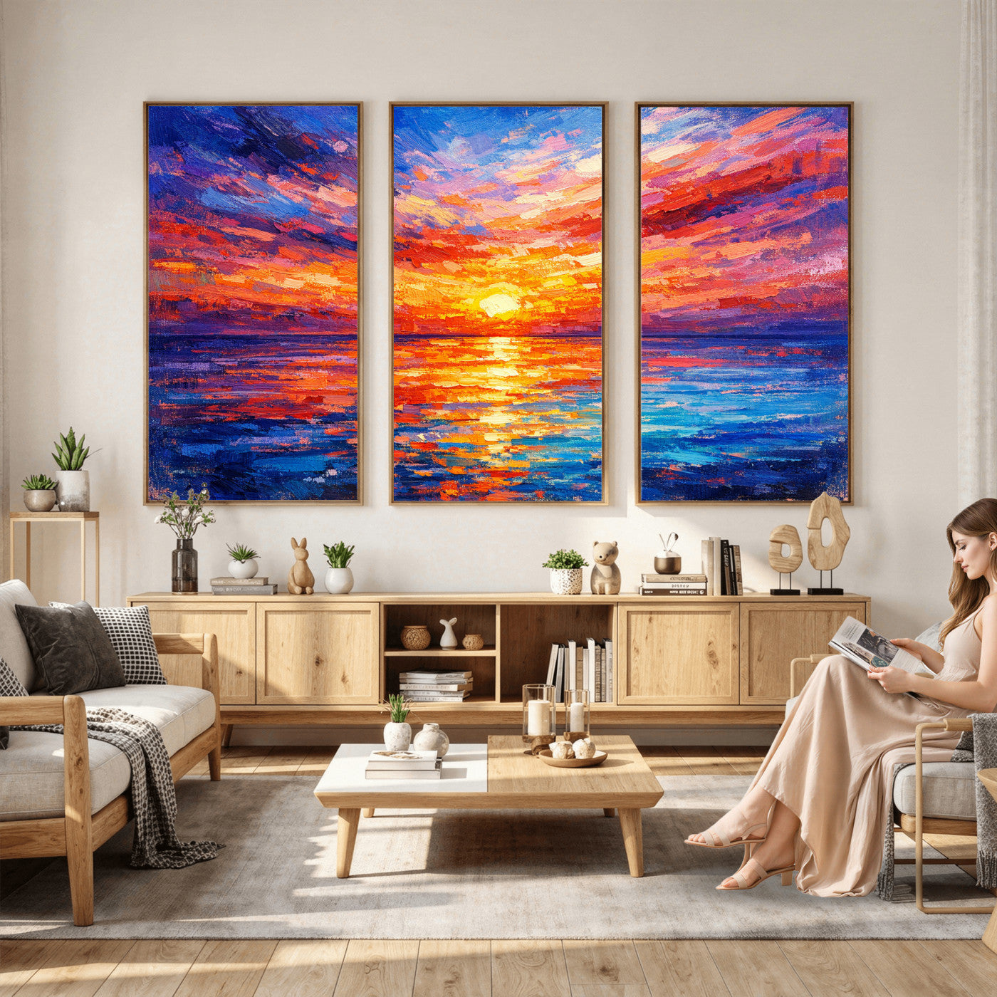 54915078-MGV-CV-36X24 - Colorful Knife Ocean Sunset Canvas — Orange Pink Teal Expressionist Sea Print | Colorful Coastal Wall Art | Vibrant Beach Decor Gift