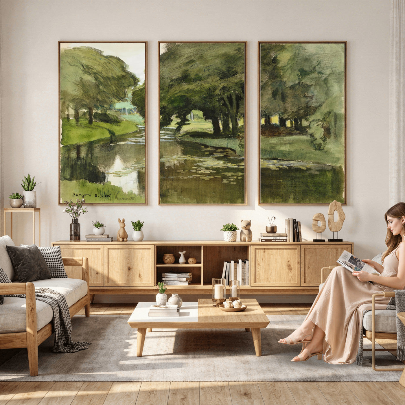 54446767-MGV-CV-36X24 - Anders Zorn Watercolor Canvas Print, Örtofta 1905 Swedish River Landscape, Impressionist Nature Art, Scandinavian Wall Decor, Plein Air Painting Print