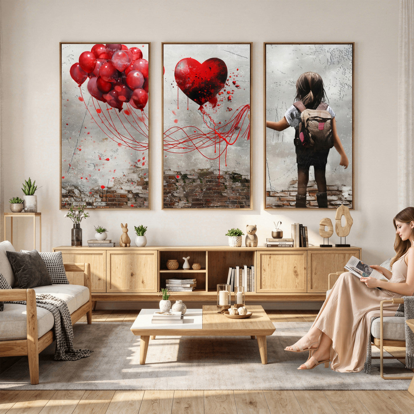 2162830T-MGV-CV-36X24 - Girl Graffiti Wall Art Canvas Print, Red Balloon Heart Street Art, Urban Love Artwork for Living Room Bedroom Hallway Office, Modern Abstract Canvas Wall Decor Home Decor