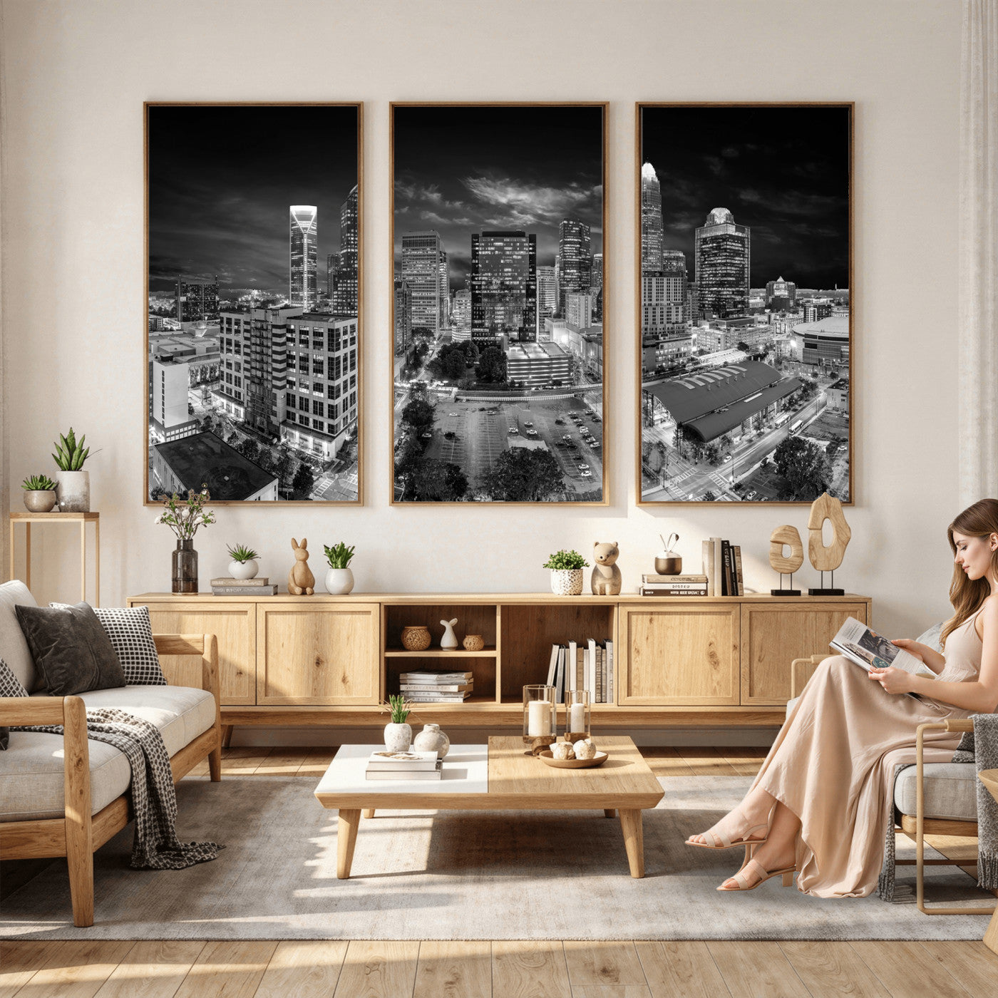 60105075-MGV-CV-36X24 - Charlotte Skyline Canvas Wall Art Print – North Carolina Cityscape Photography Print