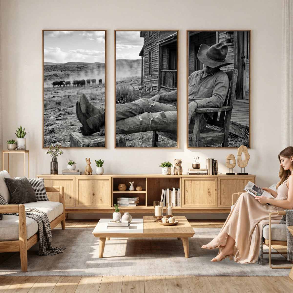94461975S-MGV-CV-36X24 - Vintage Sleeping Cowboy Wall Art Canvas Print, Western Home Decor