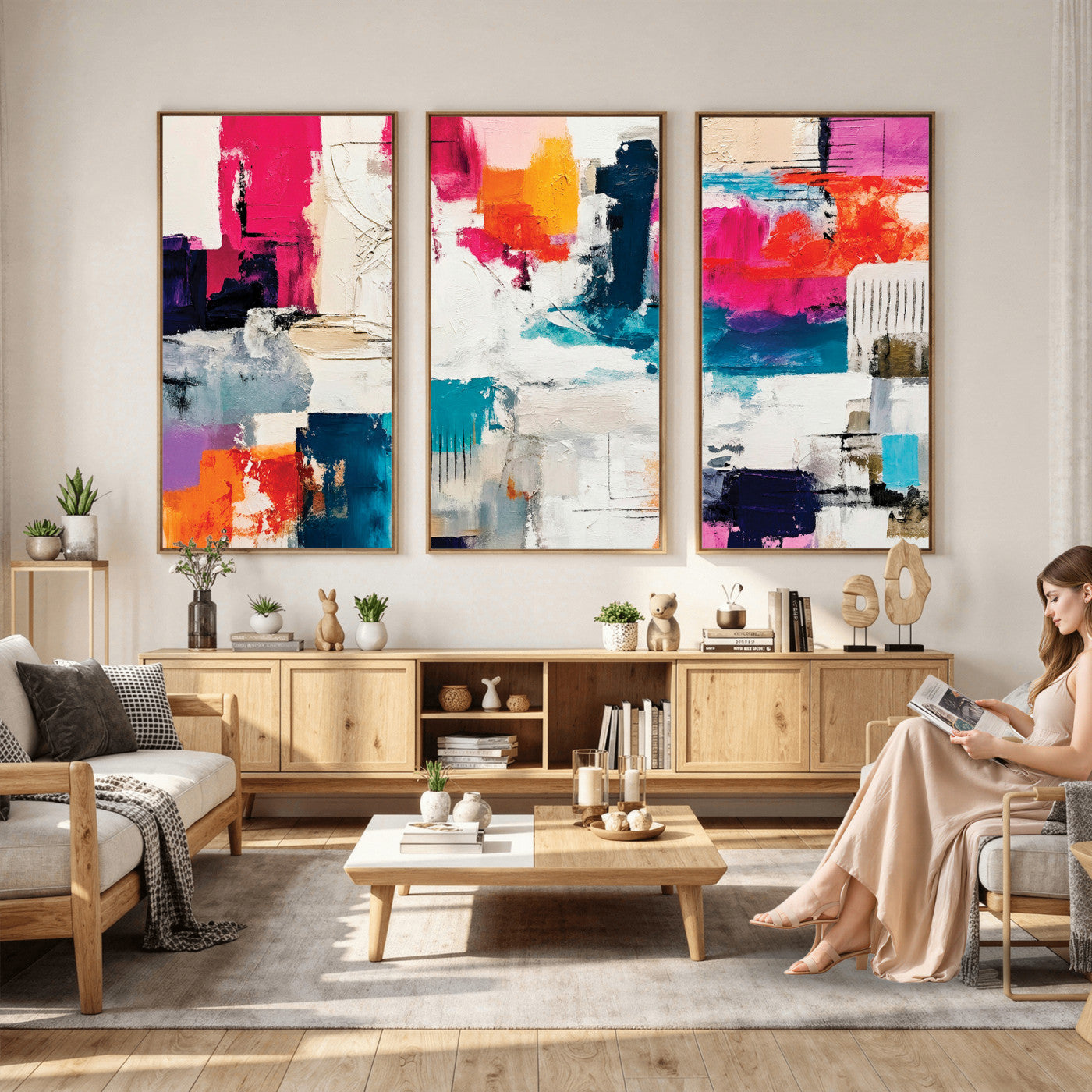 57864023-MGV-CV-36X24 - Blue Teal Abstract Canvas Wall Art | Modern Textured Painting Print, Navy Orange White Contemporary Art, Neutral Living Room Decor, Office Art
