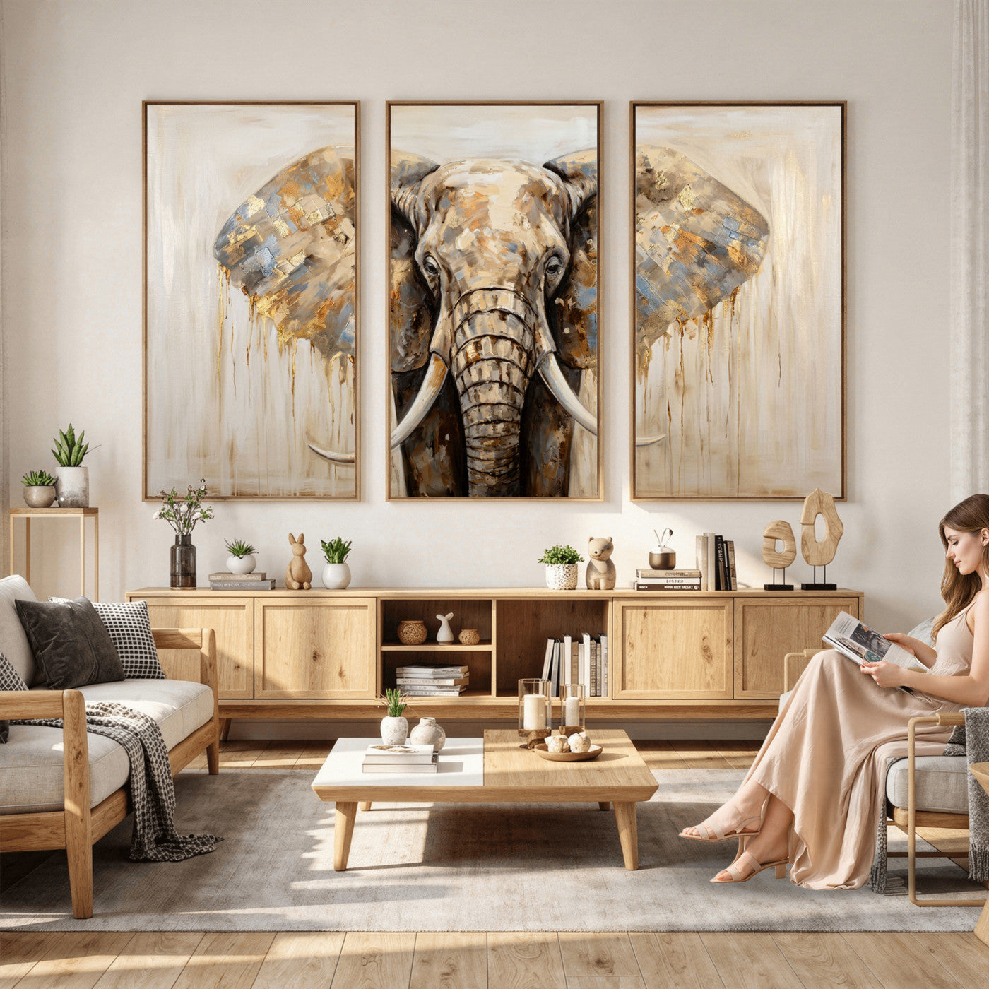 95819221-MGV-CV-36X24 - Gold Leaf Elephant Canvas Wall Art Abstract African Wildlife Painting Print