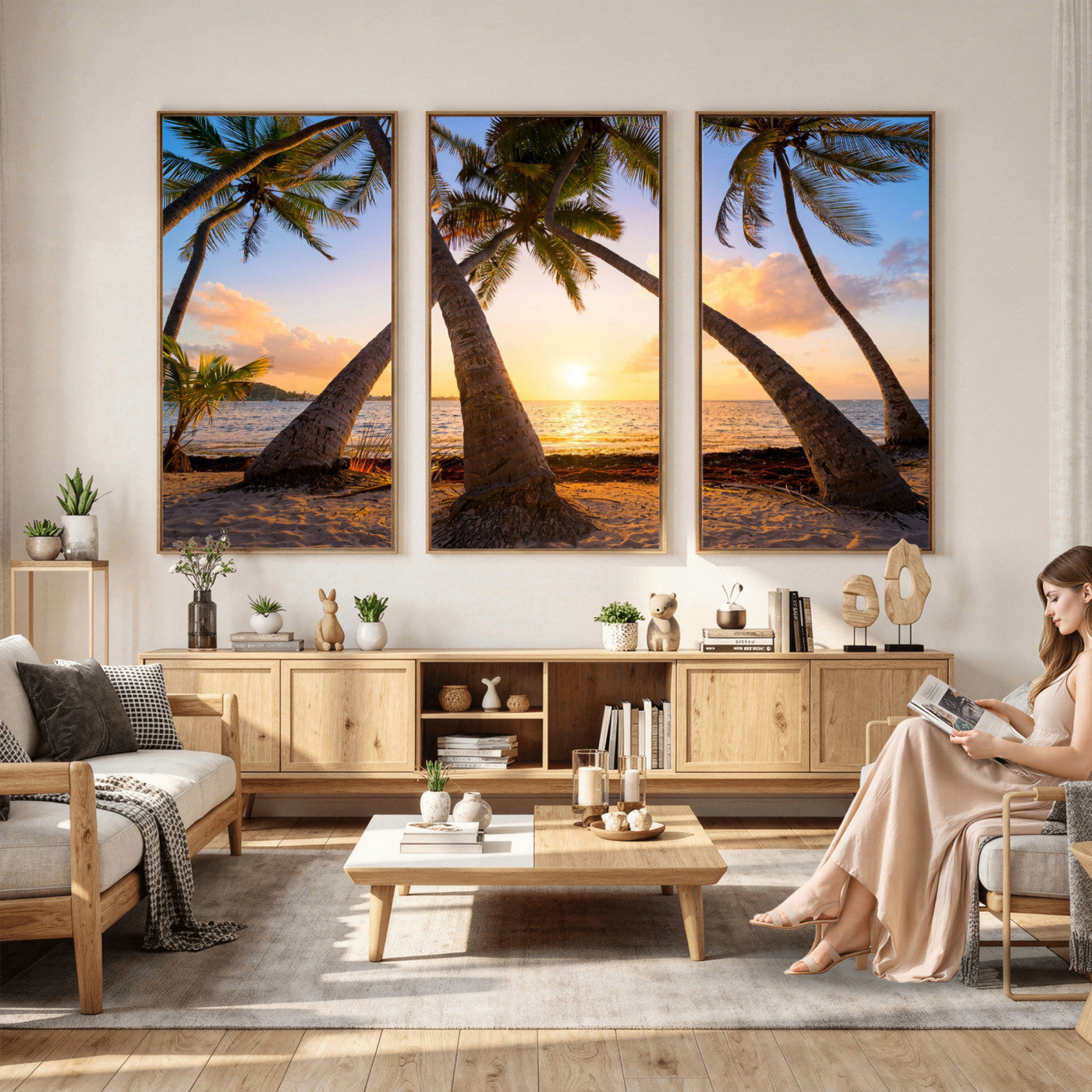 75123213-MGV-CV-36X24 - Tropical Island Coconut Palm Trees Sunset Wall Art Canvas Print - Turquoise Beach Print for Nautical Home Decor