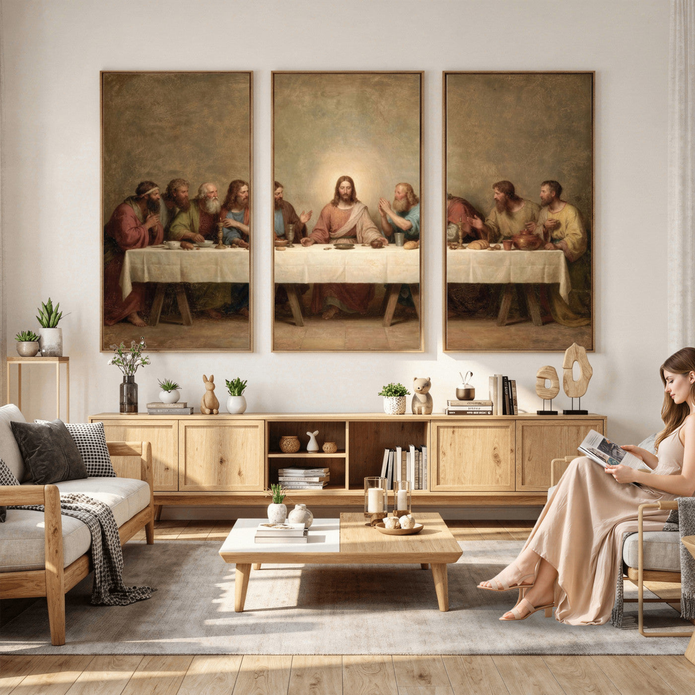 50761248-MGV-CV-36X24 - The Last Supper of Jesus Christ Wall Art Canvas Print - Classical Christian Faith Home Decor