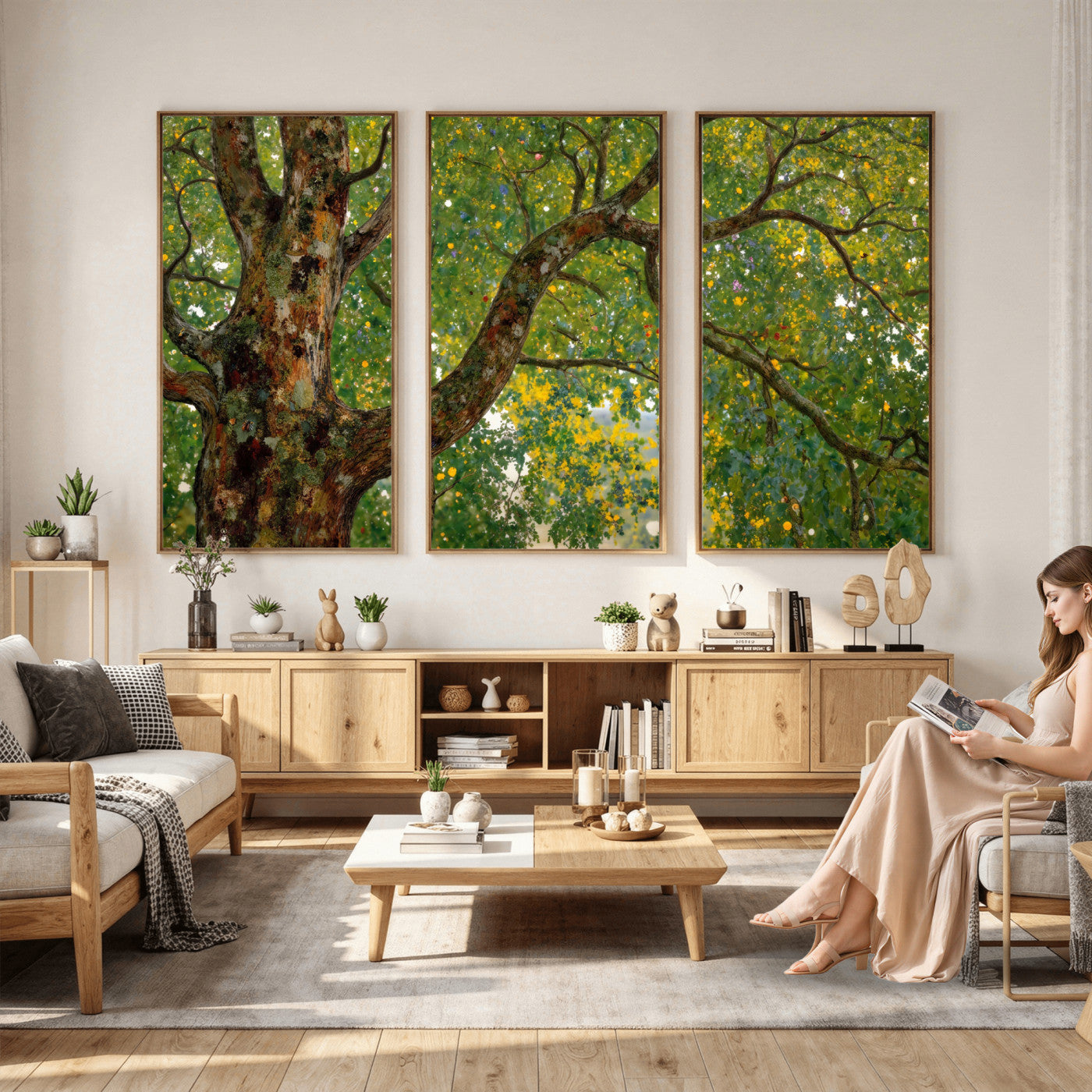 23663535-MGV-CV-36X24 - Vintage Summer Forest Green Tree Wall Art Canvas Print, Lush Leaves Impressionist Painting Print