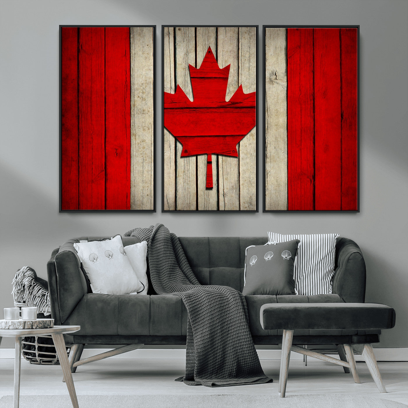 22674-MGV-CV-36X24-Rustic Canada Flag Wall Art – Framed Canadian Flag Canvas Print, Vintage Wood Texture Home or Office Decor