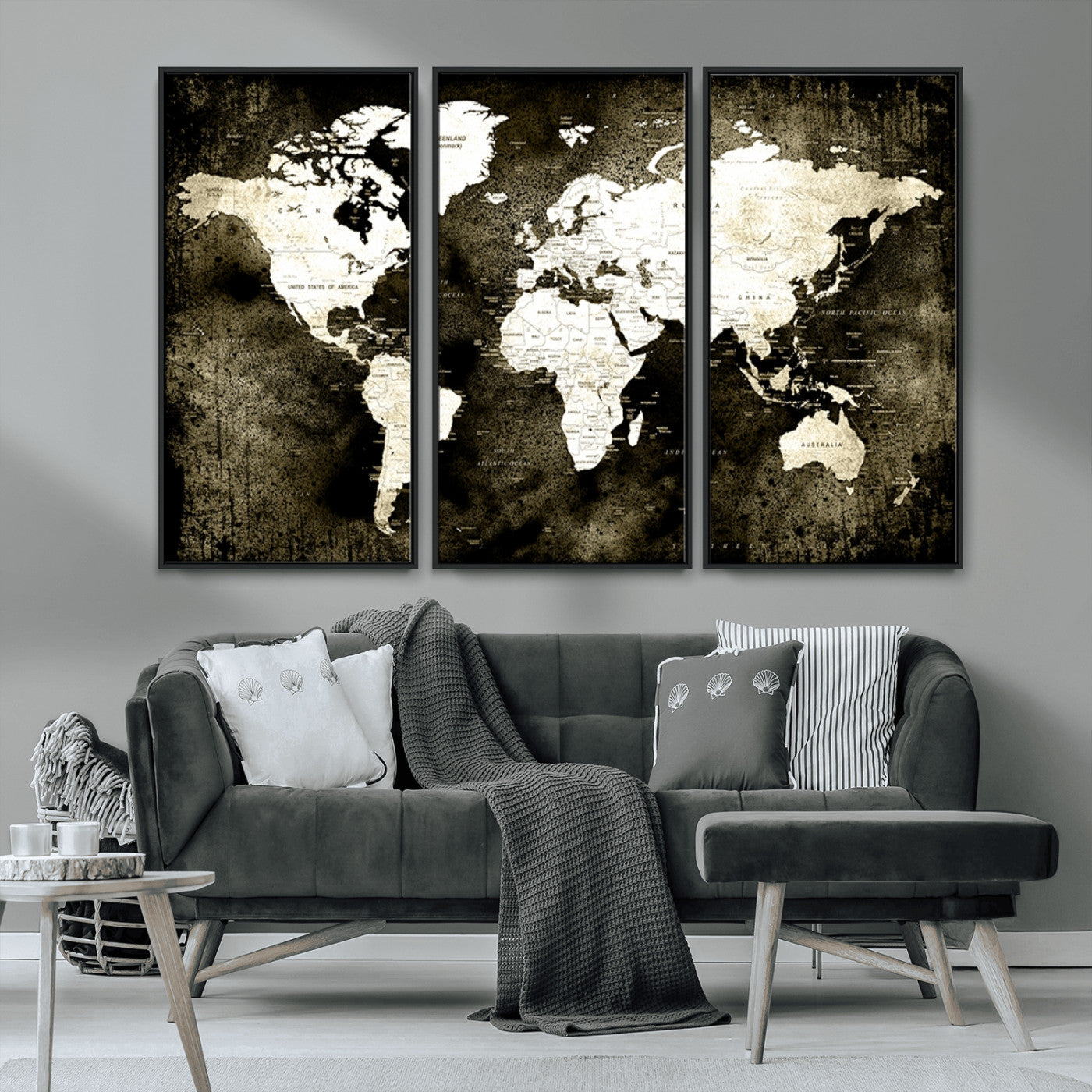 66737-MGV-CV-36X24-Vintage World Map Canvas Wall Art – Framed Push Pin Travel Map for Home and Office Decor, Rustic Wall Artwork for Travelers