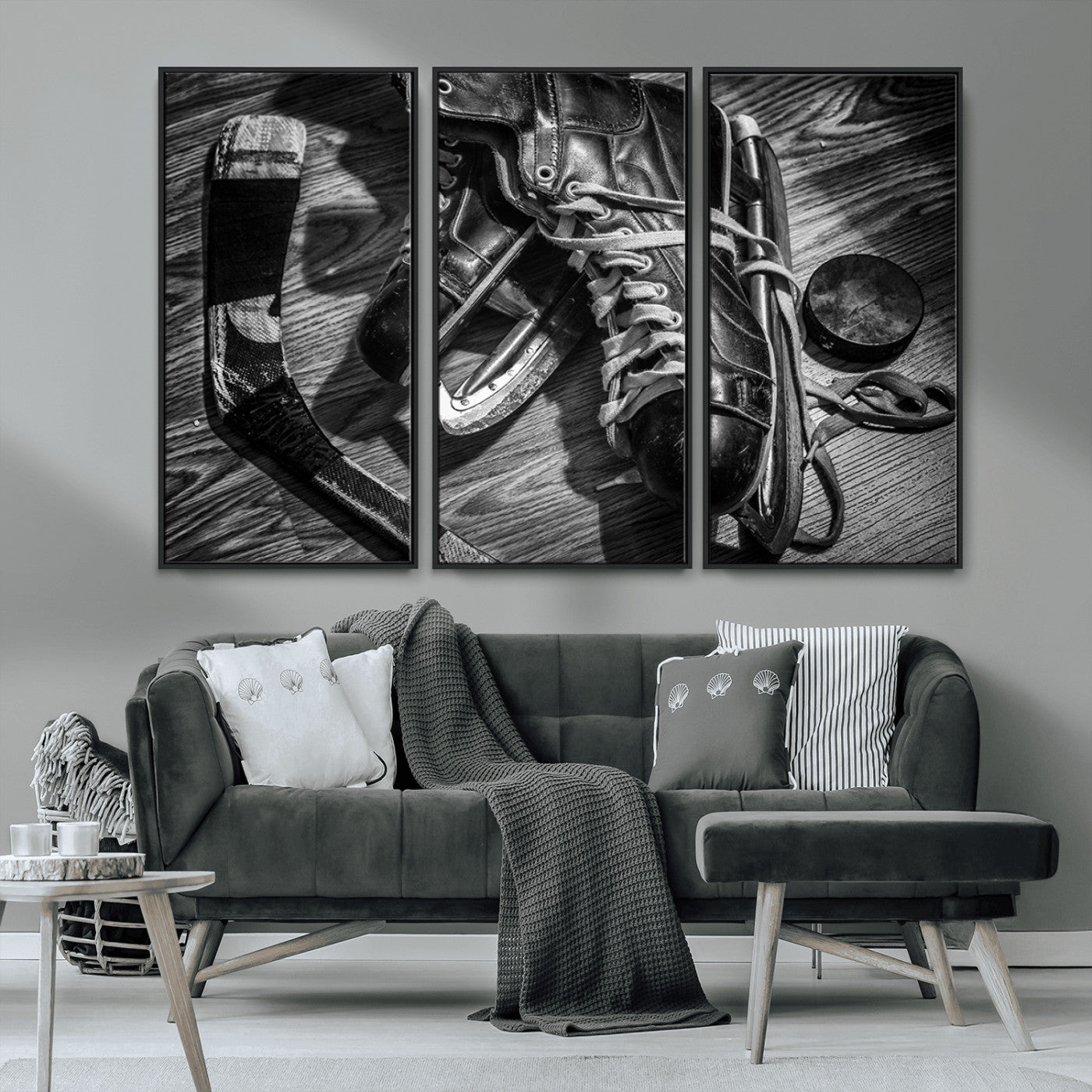 20553-MGV-FC-48X32-3P_Black-Old Pair of Mens Skates Wall Art Canvas, Men Skates Wall Art Print