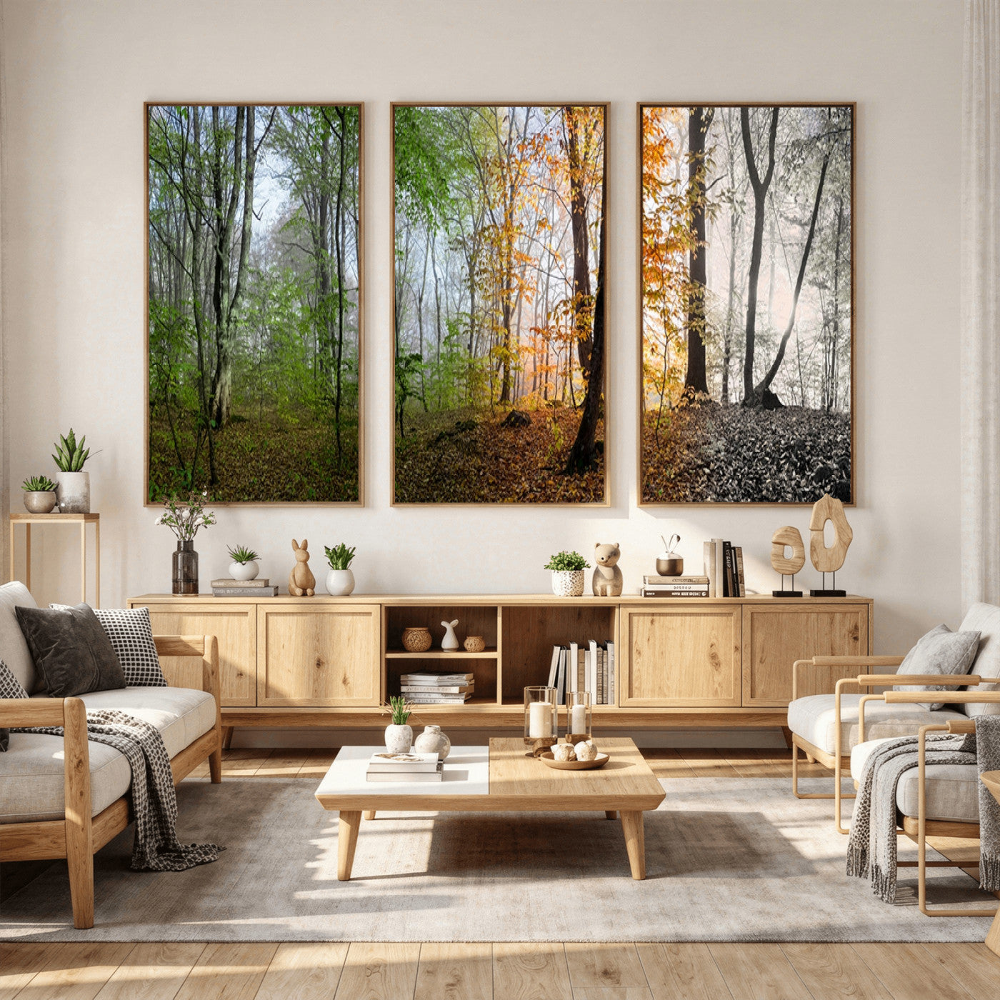 95317-MGV-CV-36X24 - Four Seasons Wall Art Forest Canvas Print – Triptych Seasonal Nature Print – Landscape Decor for Living Room