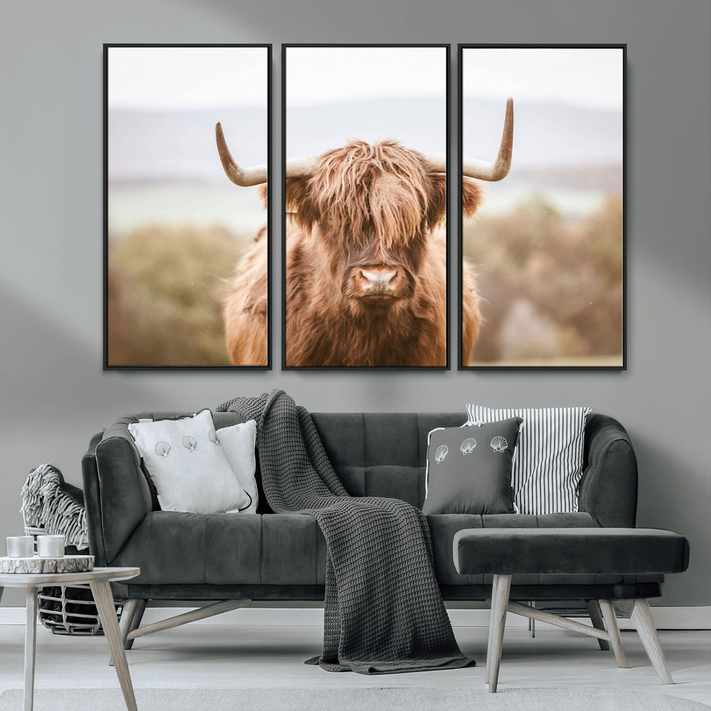 61584-MGV-FC-36X24_White-Scottish Serene Highland Cow Canvas Wall Art – Serene Highland Cow in Natural Pastel Tones – Ready