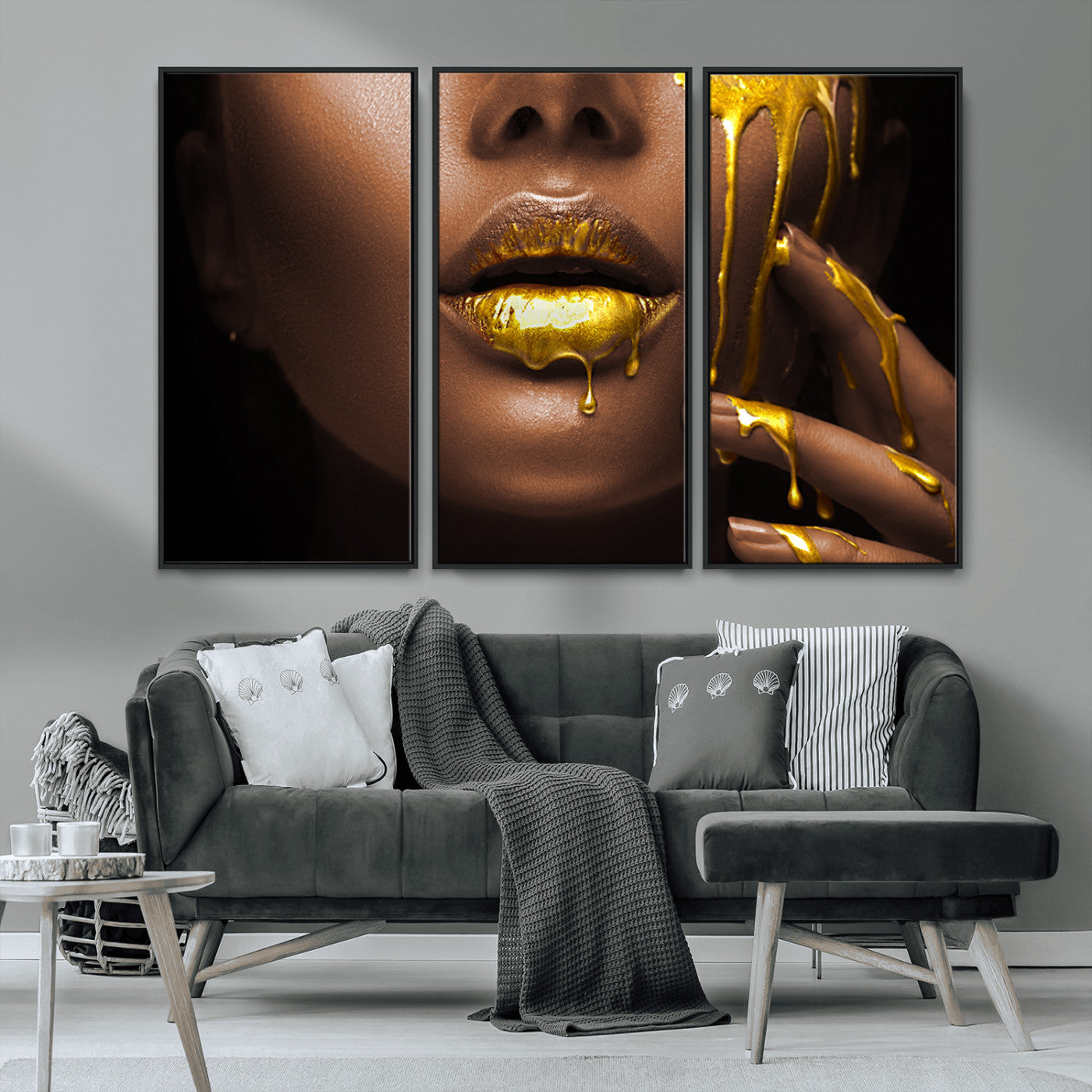 -African American Art Black Woman Canvas Print, African Wall Art, Fashion African Woman Gold Lips