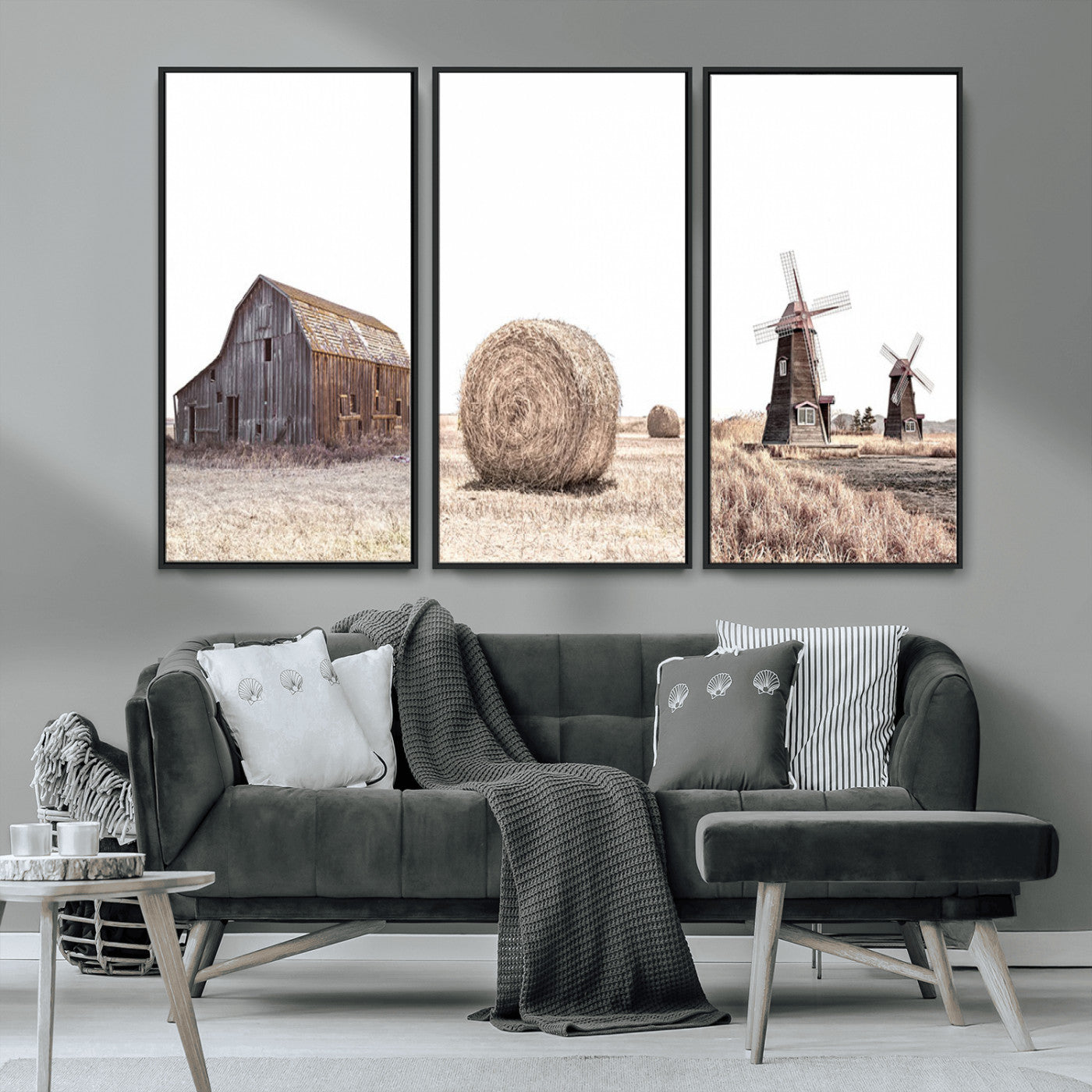 94971-MGV-CV-36X24-Farm Prints Set, Set of 3 Farmhouse Wall Art, Country House Decor, Barn Print, Wheat Print,