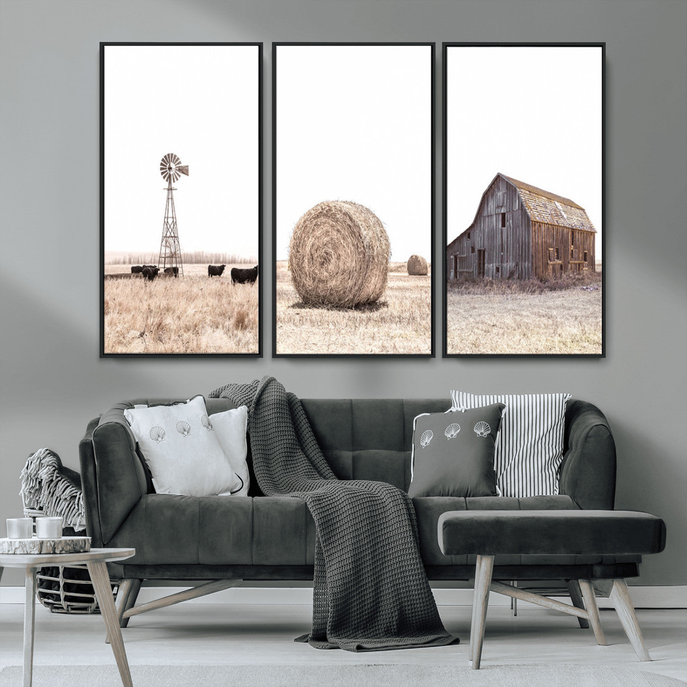 30918-MGV-CV-36X24-Rustic Farmhouse Wall Art Set of 3 – Country Barn and Wheat Field | Farm Prints for Country Home and