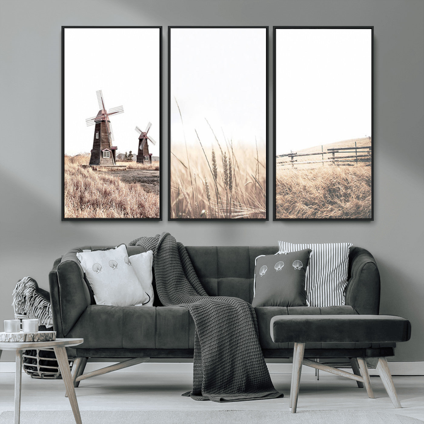 56649-MGV-CV-36X24-Farm Prints Set, Set of 3 Farmhouse Wall Art, Country House Decor, Barn Print, Wheat Print,