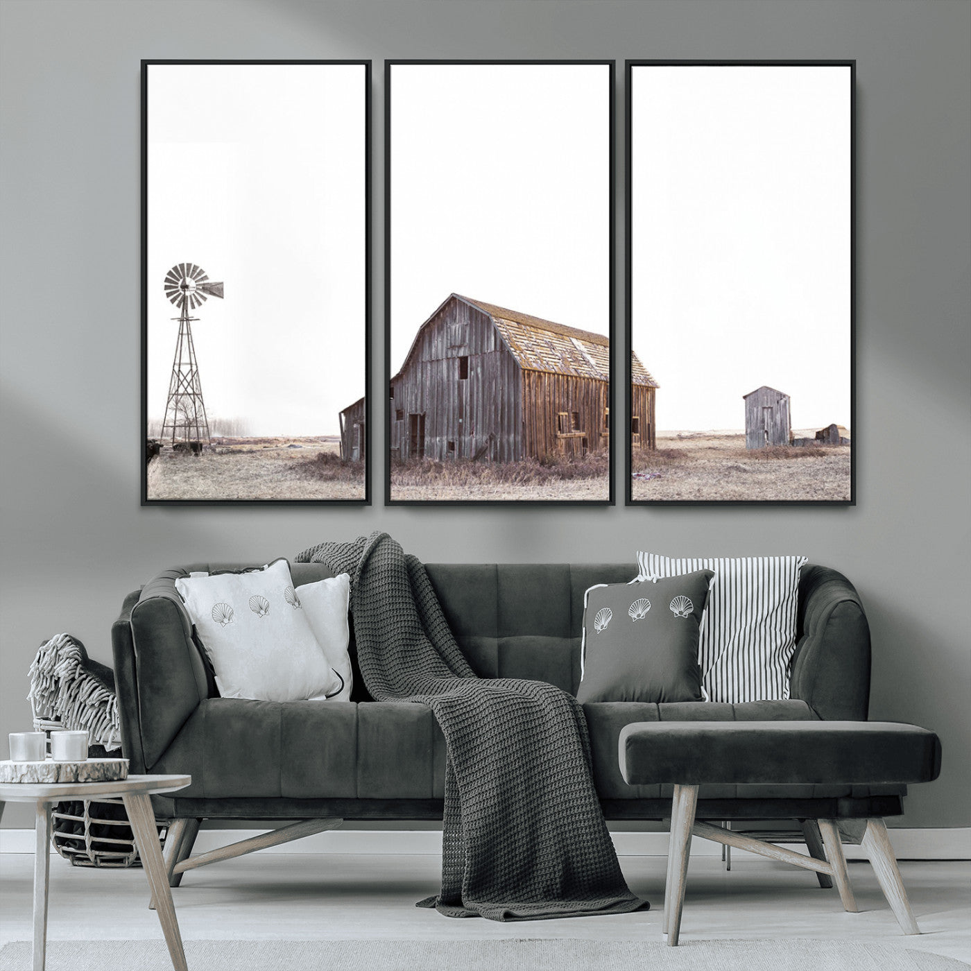 64560-MGV-FC-48X32-3P_Black-Farm Prints Set, Set of 6 Farmhouse Wall Art, Country House Decor