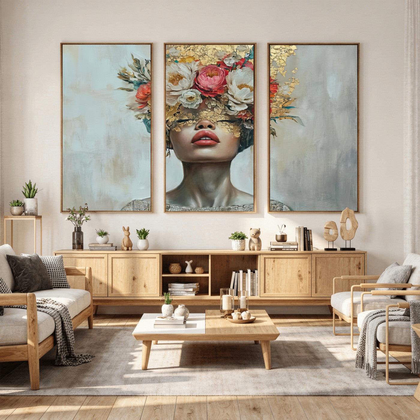 26919-MGV-CV-36X24 - Golden Petal Wall Art Canvas Print - Silhouette Woman Wall Art Canvas Print, Floral Woman Portrait