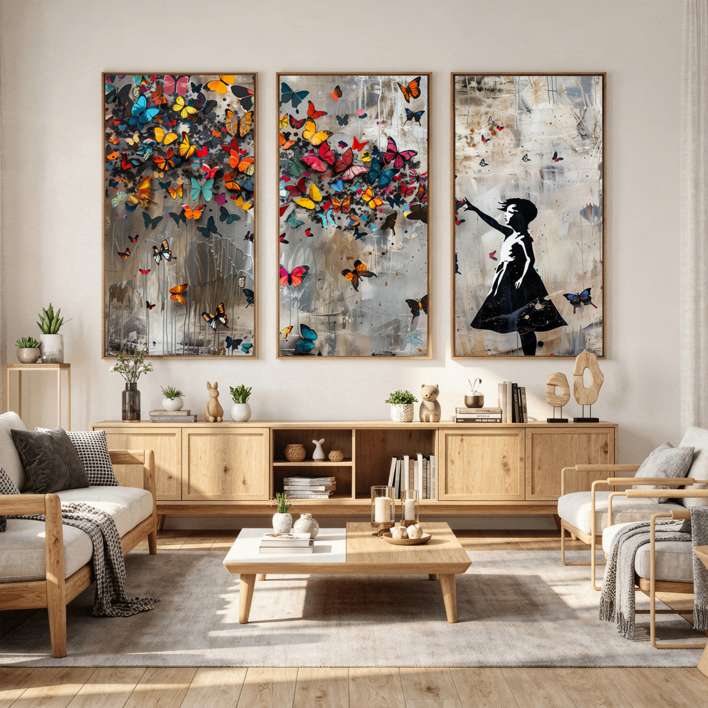 40269-MGV-CV-36X24 - Banksy Wall Art - Banksy Girl and Butterfly Explosion Wall Art Canvas Print | Girl with Butterflies