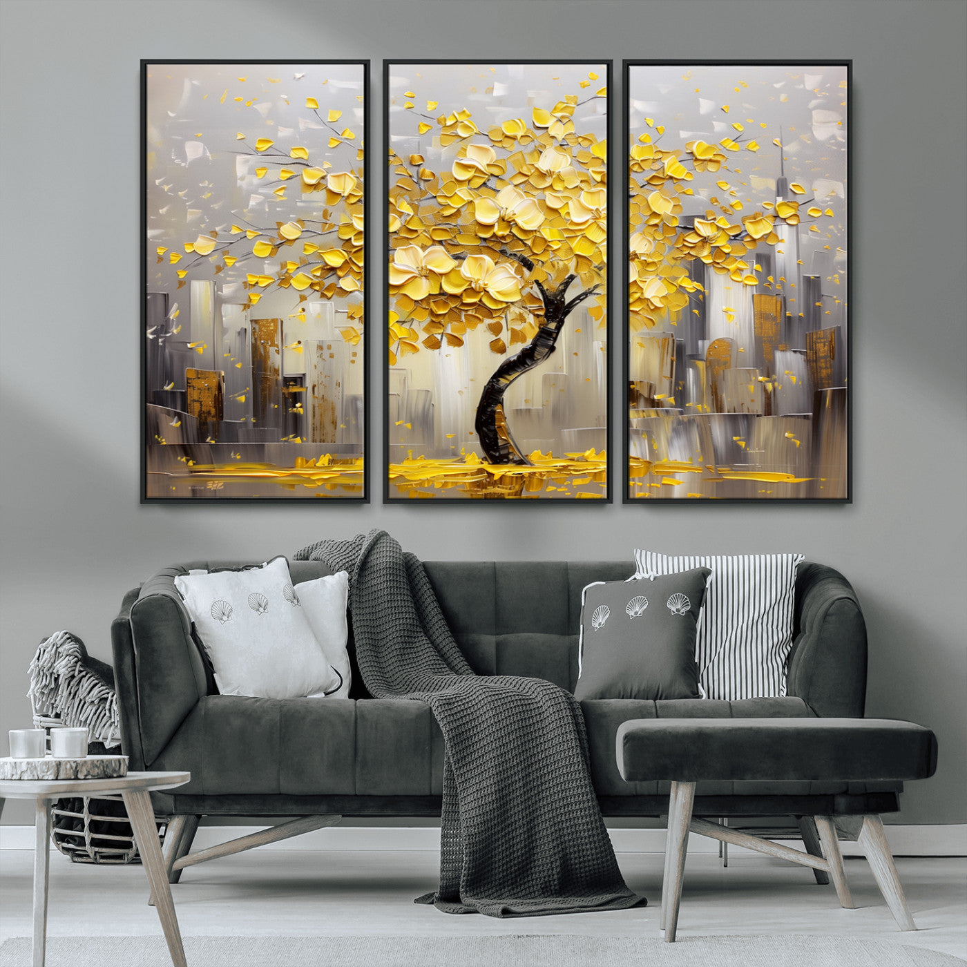 45538-MGV-FC-48X32-3P_Black-Golden Tree Canvas Print | Abstract Wall Art for Modern Homes | Ready to Hang Framed Artwork