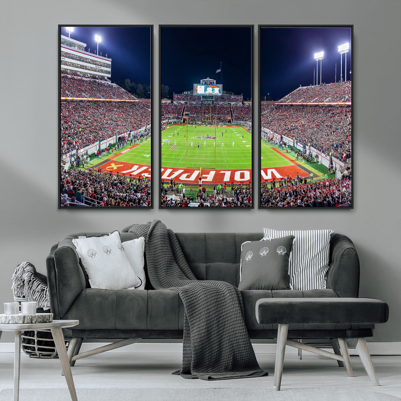 80943-MGV-FC-48X32-3P_Black-Wolfpack Football Team Print - Raleigh Carter-Finley Stadium Wall Art Canvas Print