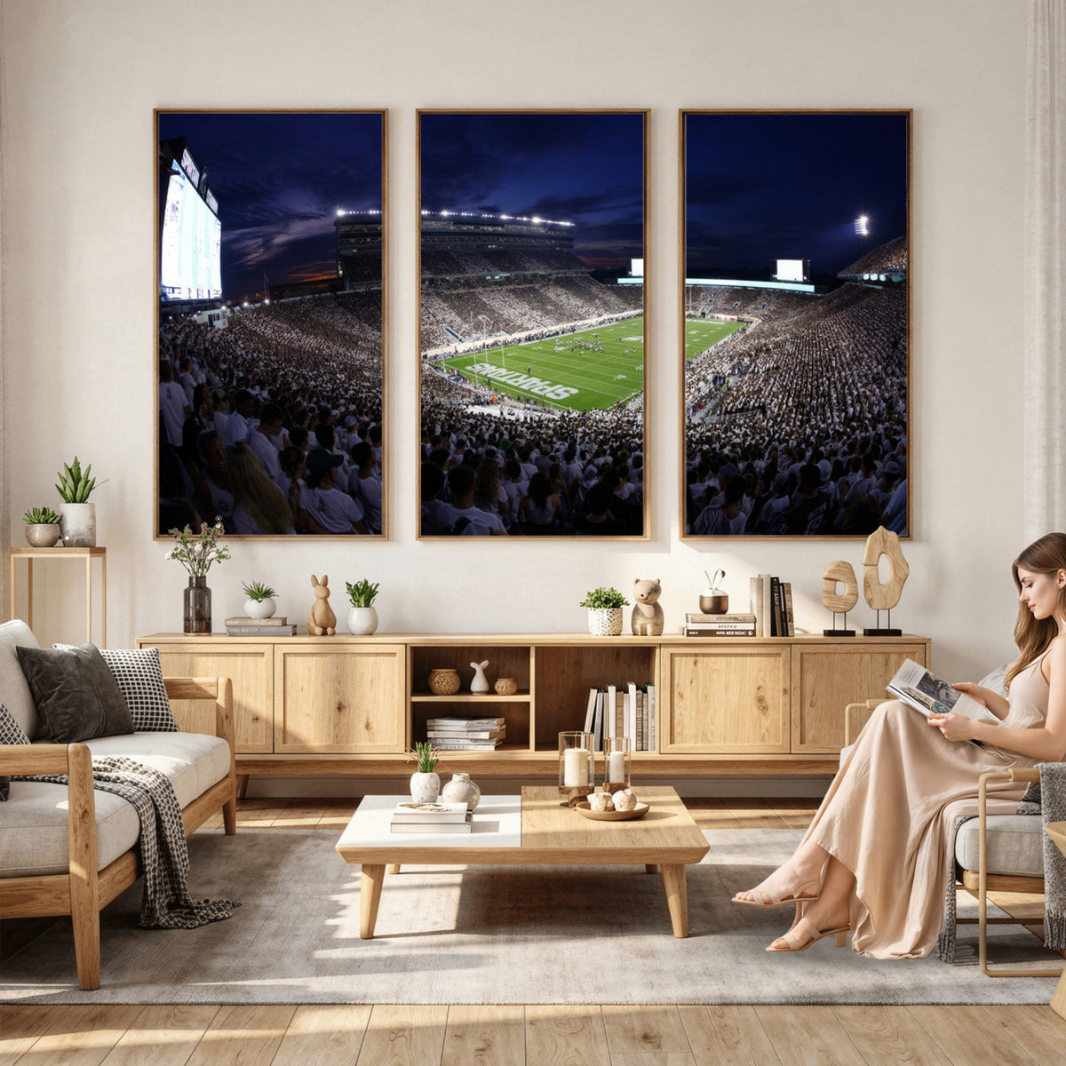 75193-PAN-FL-20X10 - Michigan State Spartans Canvas, Framed Football Team Print - East Lansing Spartan Stadium Wall Art