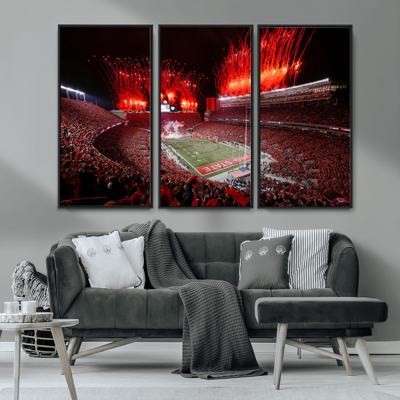 56909-MGV-CV-36X24-Ohio State University Buckeyes Football Team Print - Columbus Ohio Stadium Wall Art Canvas Print