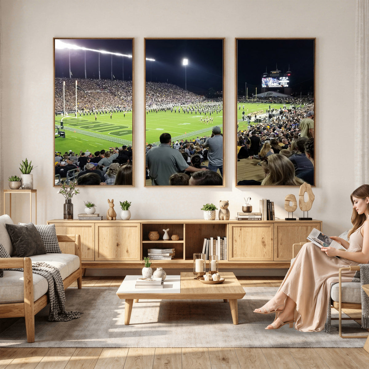 56796-PAN-FL-20X10 - Purdue University Boilermakers Football Team Print - West Lafayette Ross-Ade Stadium Wall Art Canvas