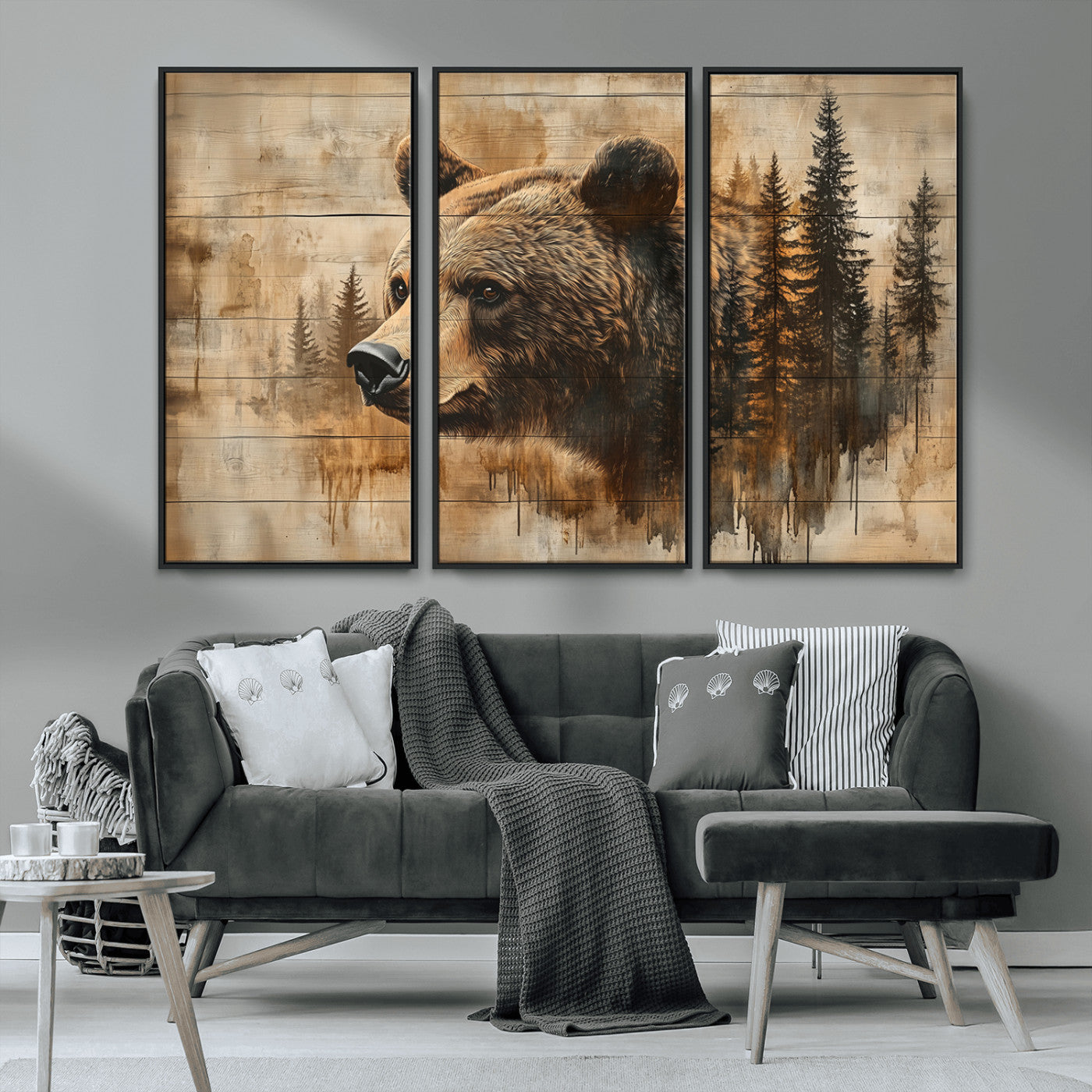 48378-MGV-CV-36X24 - Rustic Grizzly Bear Wall Art, Abstract Grizzly 399 Bear Wall Art Canvas Print - Woodland Wildlife