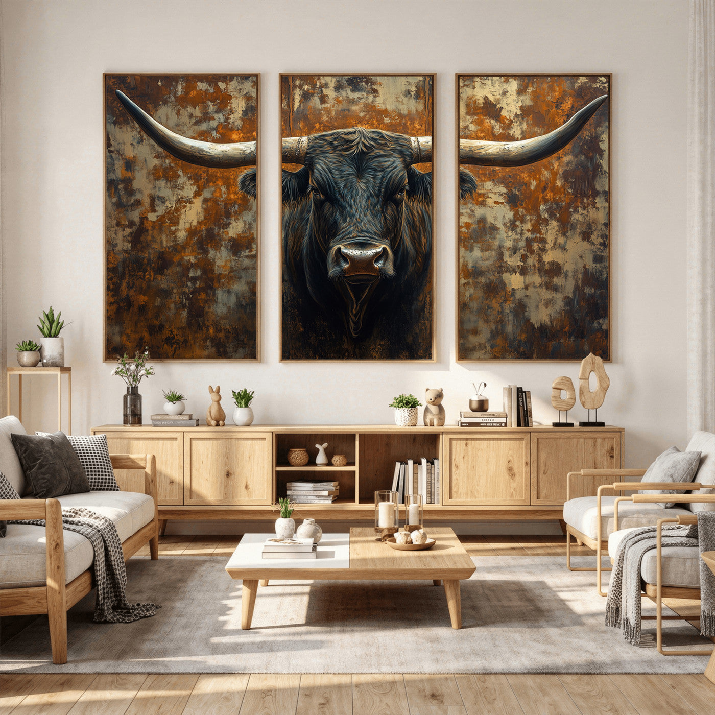 68068-MGV-CV-36X24 - Longhorn Texas Cow Bull Wall Art | Rustic Farmhouse Canvas Print | Ready to Hang Barn Decor for
