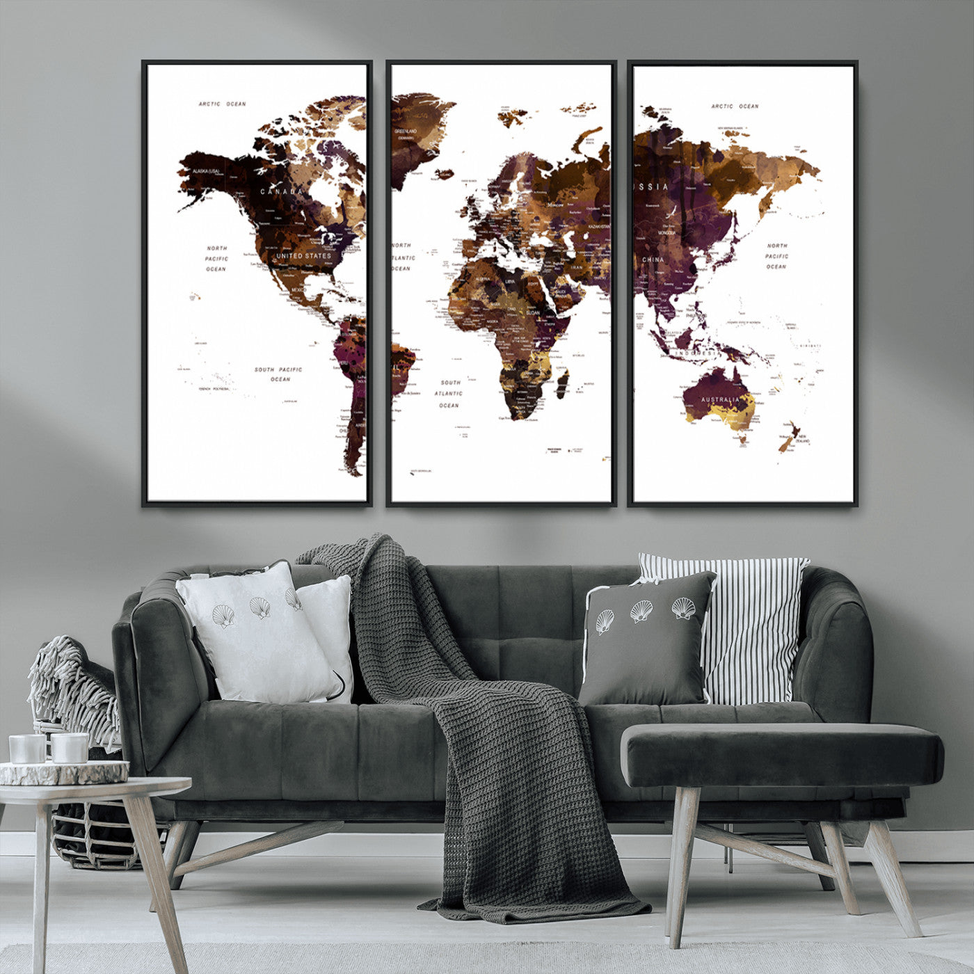 -Push Pin World Map Canvas Print – Travel Tracker Wall Art for Couples, Perfect Anniversary Gift for Home or Office Decor