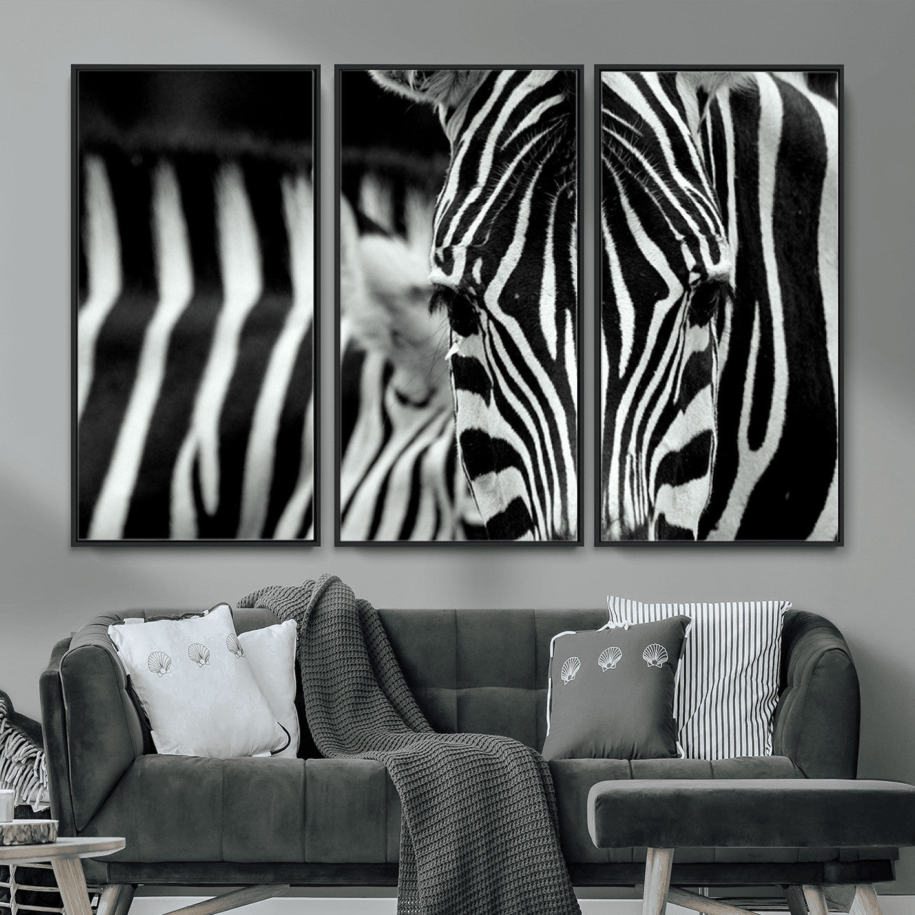 MGV-FC-48X32-3P - Zebra Wall Art – Close Up Black and White Animal Print, Bold Safari Decor for Living Room, Office, or Bedroom