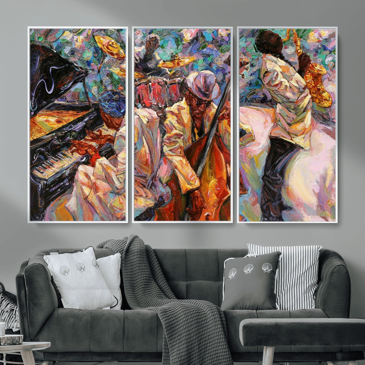 34929-MGV-CV-36X24 - African American Jazz Art Music Abstract Wall Art Painting Canvas Wall Art
