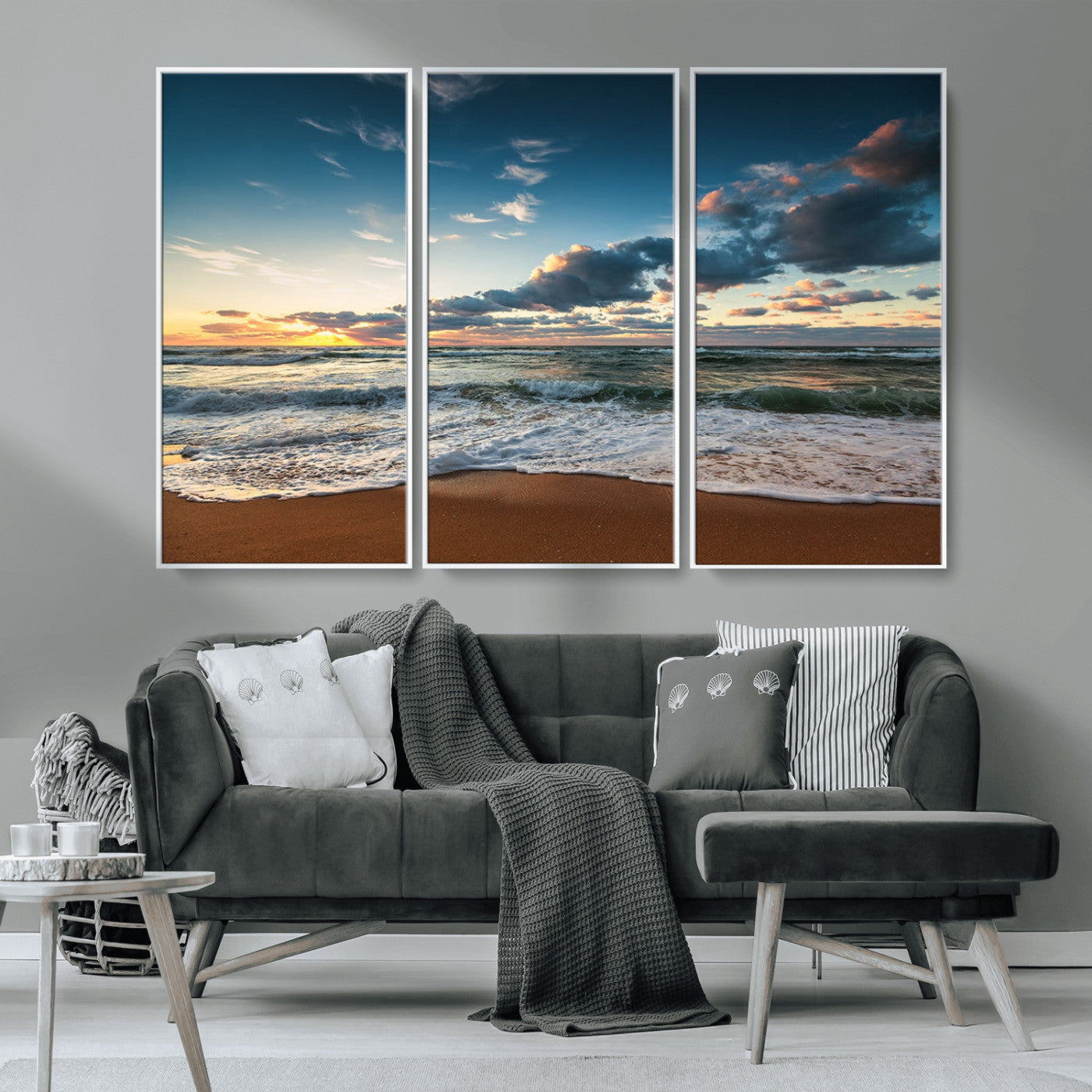 -Ocean Beach Wall Art Canvas Print Sunset Artwork Print Coastal Wall Art