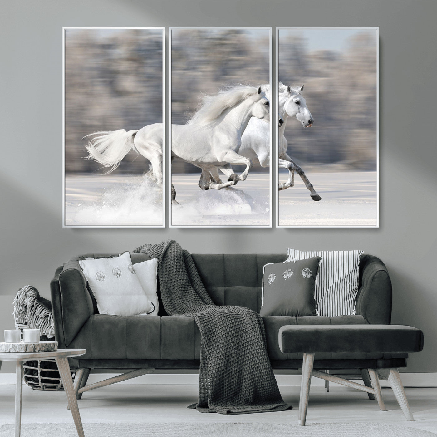 30973-MGV-FC-48X32-3P_White-The White Horses Wall Art, Framed White Horses Wall Art Canvas Print